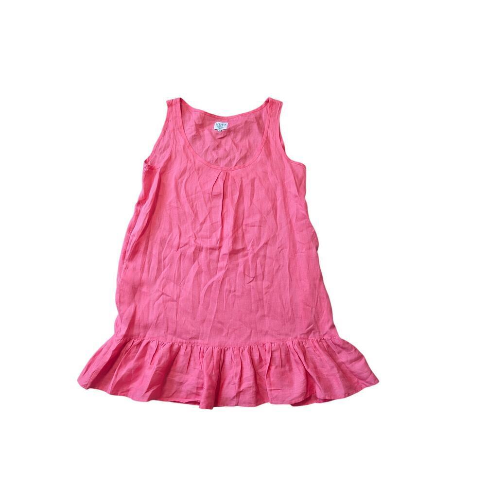 HIHO women's Large 100% Linen Dress; Pink, lightweight; Ruffled hem,